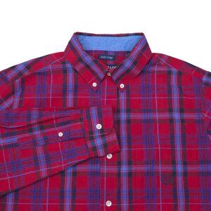 Chaps Mens Red Plaid Long Sleeve Button-Down Shirt M Easy Care Cotton Blend
